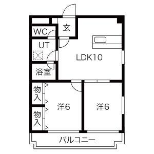 プリンセス瓦町(2LDK/5階)の間取り写真