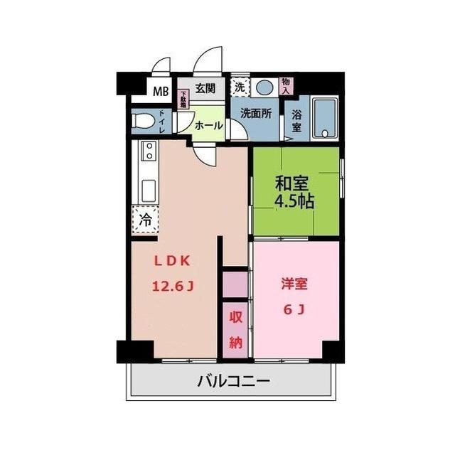 花見屋第二ビル(2LDK/6階)の間取り写真