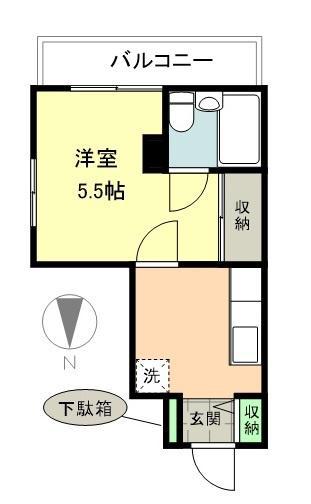 ジュアンコーポ北与野(1K/2階)の間取り写真