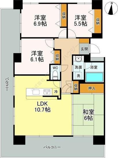 ブリリアンクラス南8条(4LDK/6階)の間取り写真