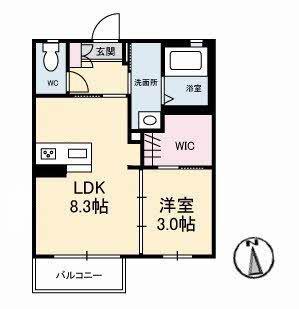 ダンディライオン防府C棟(1LDK/2階)の間取り写真