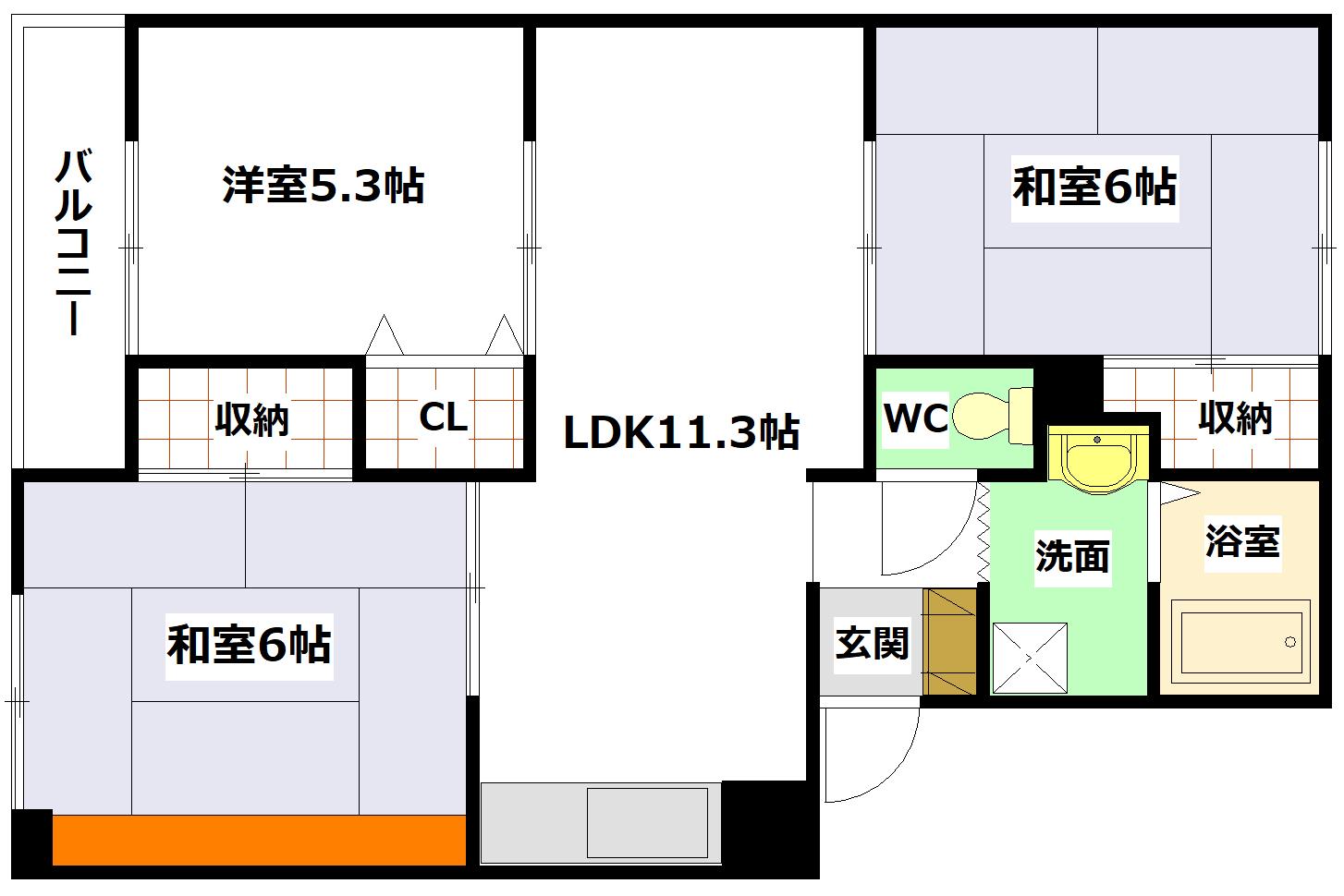 セジュール小屋浦 B棟(3LDK/1階)の間取り写真