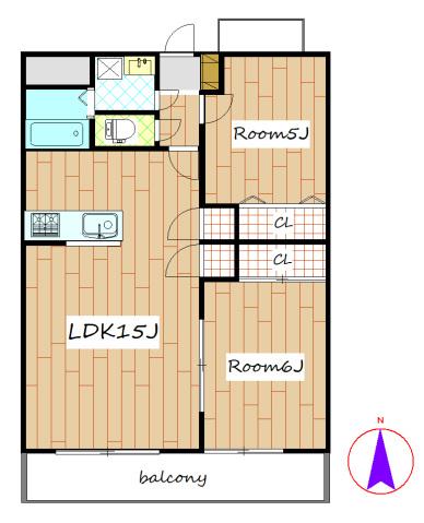 バルパレー城西(2LDK/4階)の間取り写真