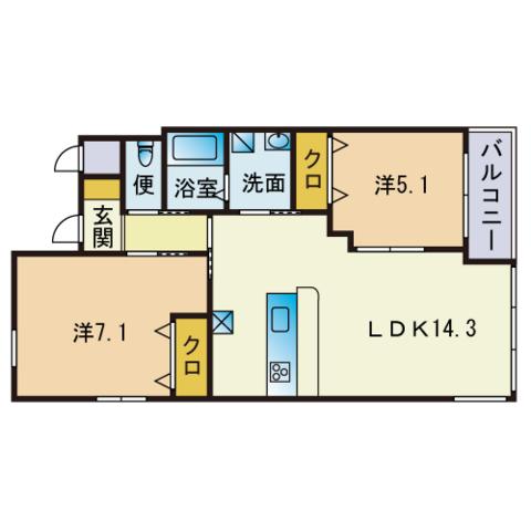 エクセル泉(2LDK/3階)の間取り写真