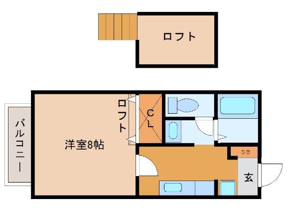 フルーレ仰木(1K/2階)の間取り写真