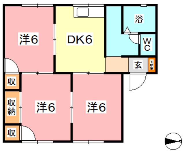 プレセジュール貝原B棟(3DK/2階)の間取り写真