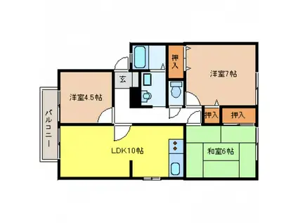 サンヒルズオキノハラB棟(3LDK/1階)の間取り写真