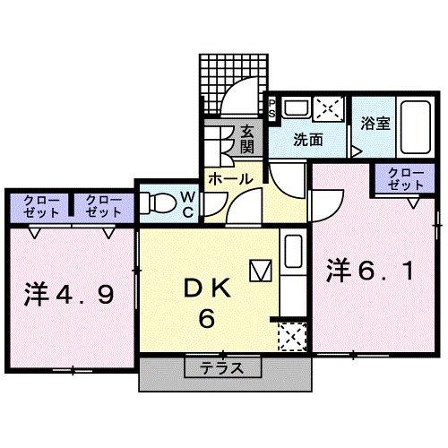 サン グリーン ハイツ B棟(2DK/1階)の間取り写真