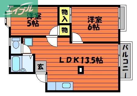 佐藤コーポ(2LDK/2階)の間取り写真