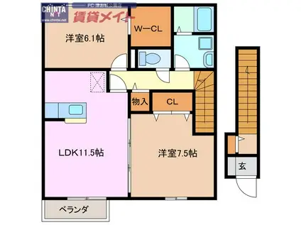 ソフィアコート B(2LDK/2階)の間取り写真