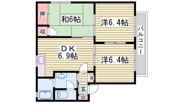 フォーレス井上 A棟(3DK/2階)の間取り写真