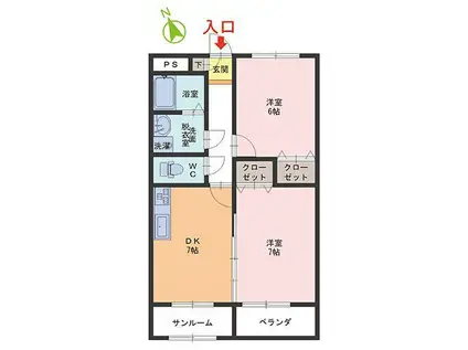 ラ・プラージュ(2DK/2階)の間取り写真