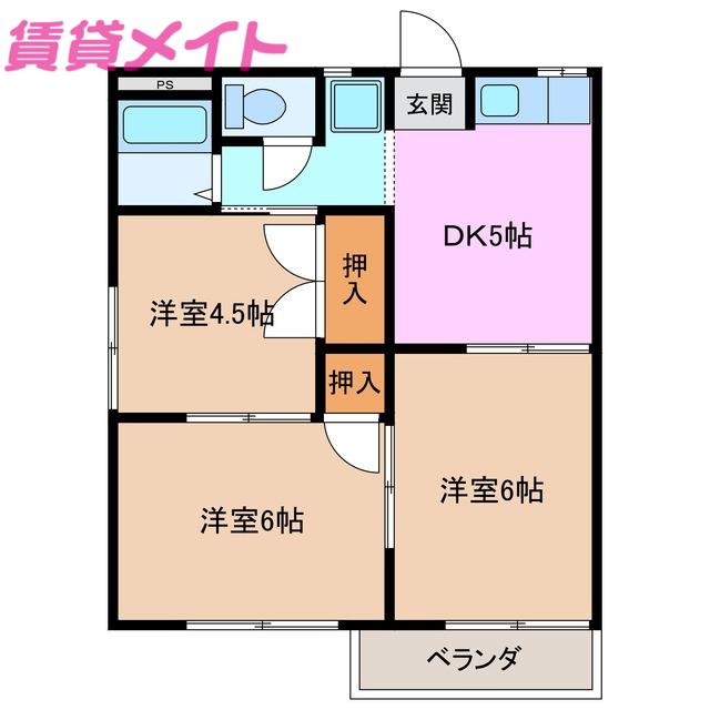 スカイハイツ(3K/2階)の間取り写真
