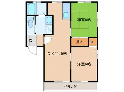 グリーンハウス(2LDK/2階)の間取り写真