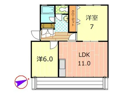 富士見ハイツ(2LDK/2階)の間取り写真