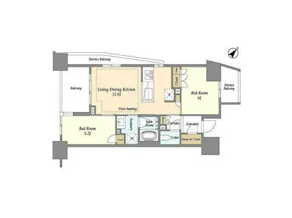 横須賀中央レジデンス(2LDK/2階)の間取り写真