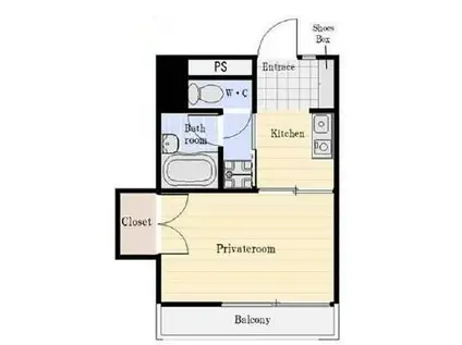 ヴィラ芦屋川(1K/2階)の間取り写真