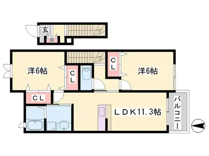 シンヴィオシスD(2LDK/2階)の間取り写真