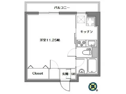 ミューゼ若林(1K/1階)の間取り写真