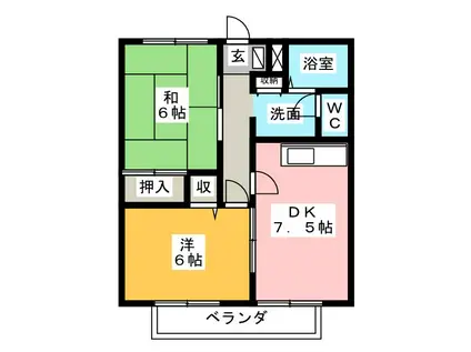 ウインディアA(2DK/1階)の間取り写真