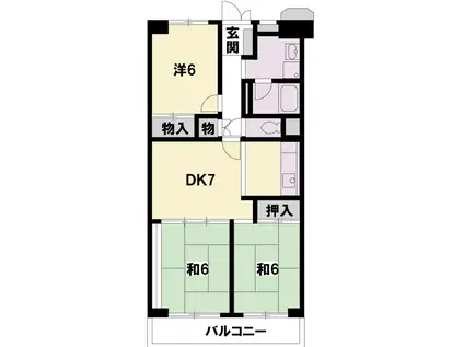 ルネ大津1号棟(3DK/11階)の間取り写真