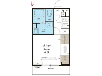 リブリ・ピーチテラス湘南(1K/2階)の間取り写真