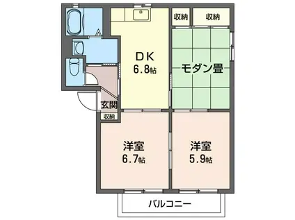 タウンコートC(3DK/2階)の間取り写真
