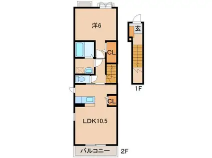 コートジュネスB(1LDK/2階)の間取り写真