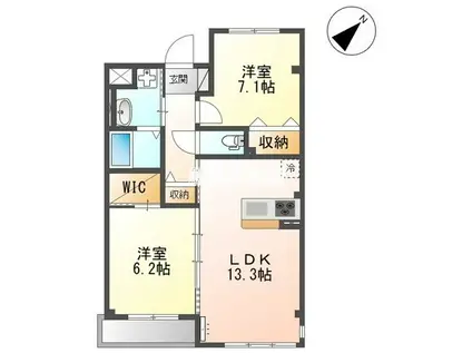コンフォルト春日西II(2LDK/1階)の間取り写真