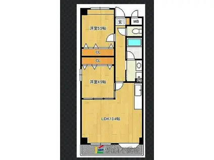 アルカディア新宮(2LDK/3階)の間取り写真