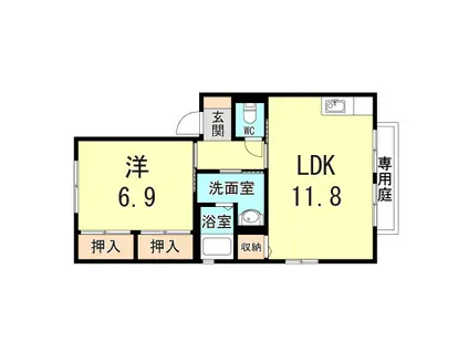 ディアスHONNETE(1LDK/2階)の間取り写真