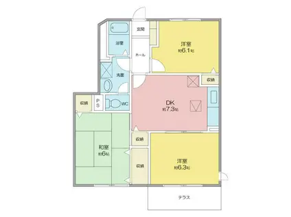 ファーストプレイスII(3DK/1階)の間取り写真