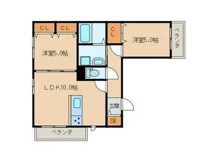 サリーチェ城南(2LDK/3階)の間取り写真