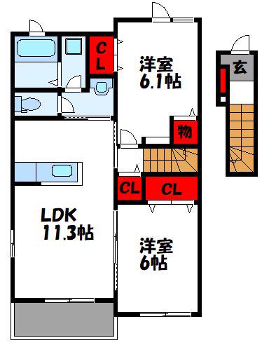 FLAGSHIP福津A(2LDK/2階)の間取り写真