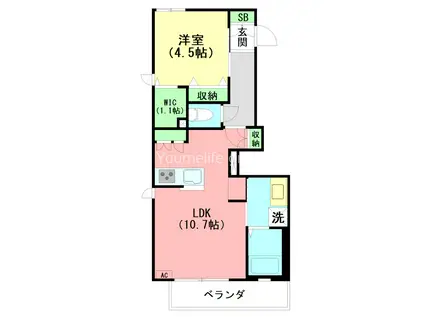 メルベーユ海老名(1LDK/1階)の間取り写真