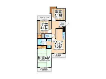 ライオンズマンション相模大野第3(3DK/1階)の間取り写真