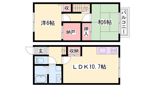フレンドめが(2LDK/2階)の間取り写真