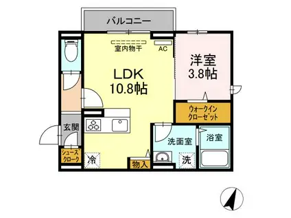 ヴォルケン ガルテン B棟(1LDK/2階)の間取り写真