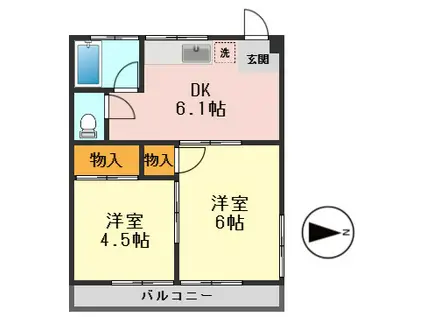 コーポ小川I(2DK/3階)の間取り写真