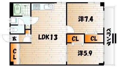 フェルト168(2LDK/5階)の間取り写真