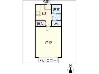 ローズII(1K/1階)の間取り写真