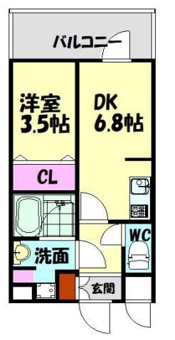 マンションはりげん鳳(1DK/6階)の間取り写真