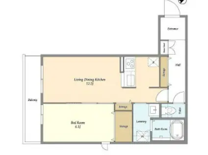 仲之町ヒルズ(1LDK/1階)の間取り写真