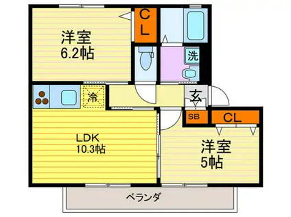 ブリリアン鳴滝(2LDK/2階)の間取り写真