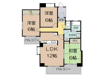 リベラルパレス文の里(3LDK/3階)の間取り写真