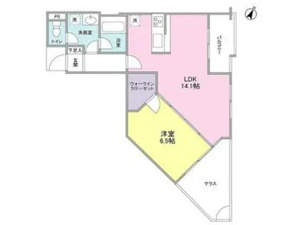 21°DE南平台(1LDK/1階)の間取り写真