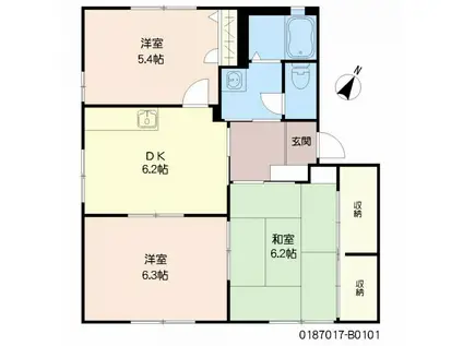 マイフローラ B棟(3DK/1階)の間取り写真