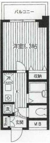 スカイコート三田慶大前(1K/4階)の間取り写真