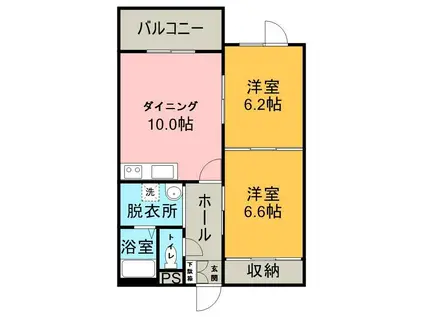 ロイヤルシャトー静(2DK/3階)の間取り写真