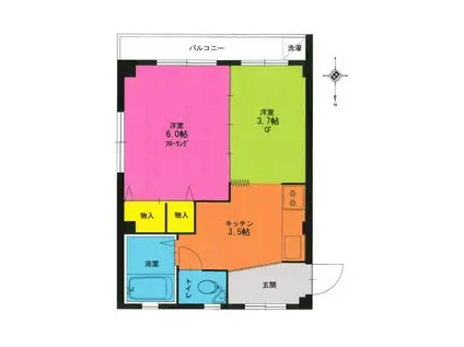 弥生ハイツ(2K/2階)の間取り写真